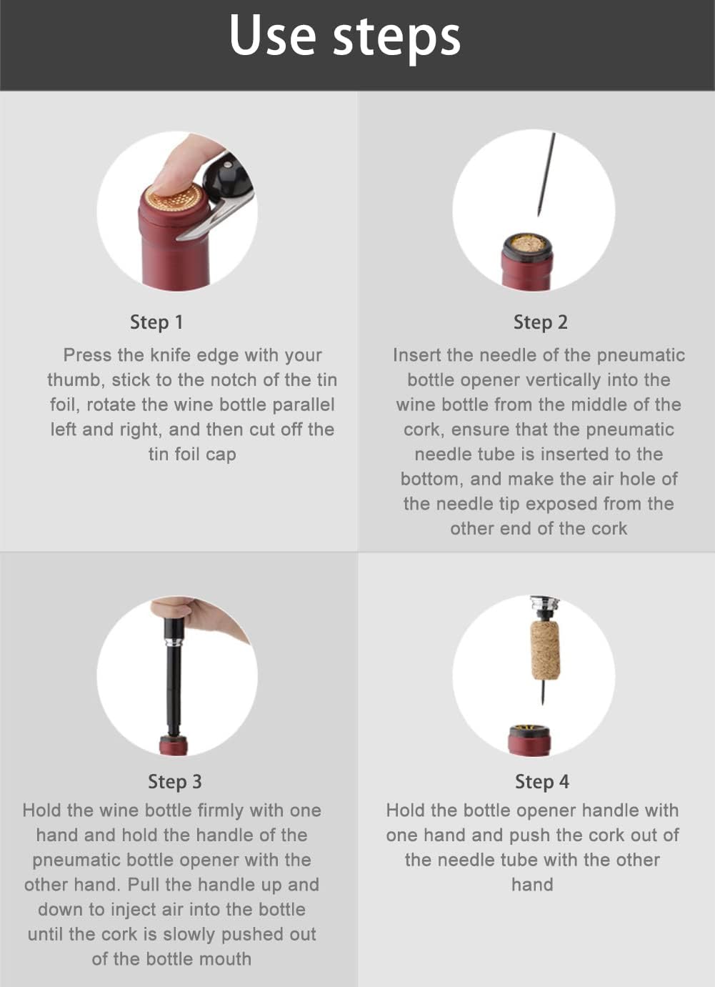 MHome 2-in-1 Air Pressure Wine Opener with Foil Cutter – Portable Stainless Steel Easy-Open Cork Remover