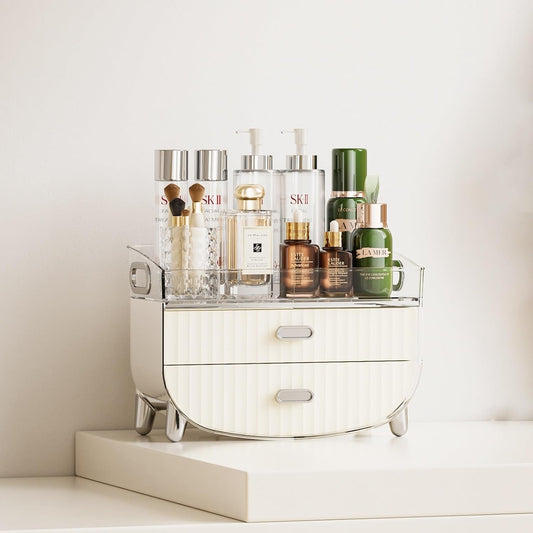 2-Drawer Vanity Organiser with Removable Top Tray – Makeup & Skincare Storage
