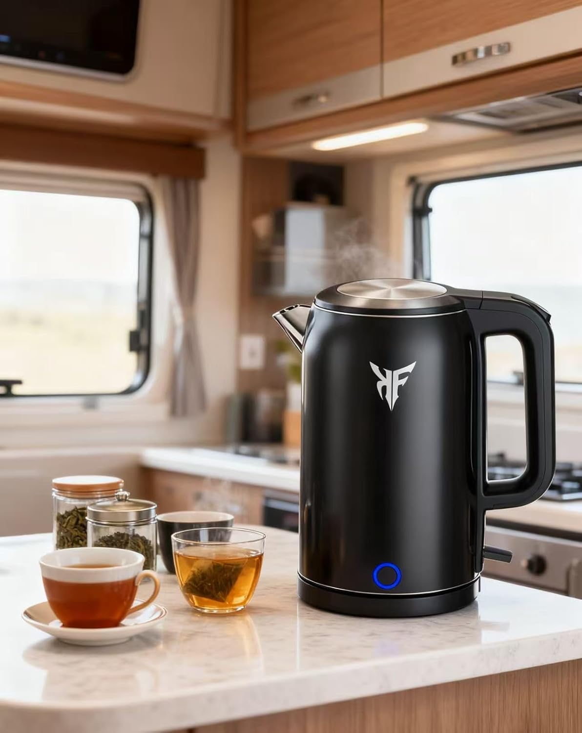 KF Electric Kettle 1.8L – 304 Stainless Steel, Matte Black, Touch Control, Fast Heating