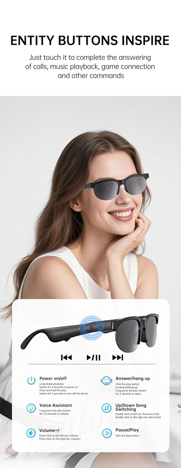 MTech Smart Audio Sunglasses – Bluetooth 5.1, UV400 Polarised, IP65 Water-Resistant