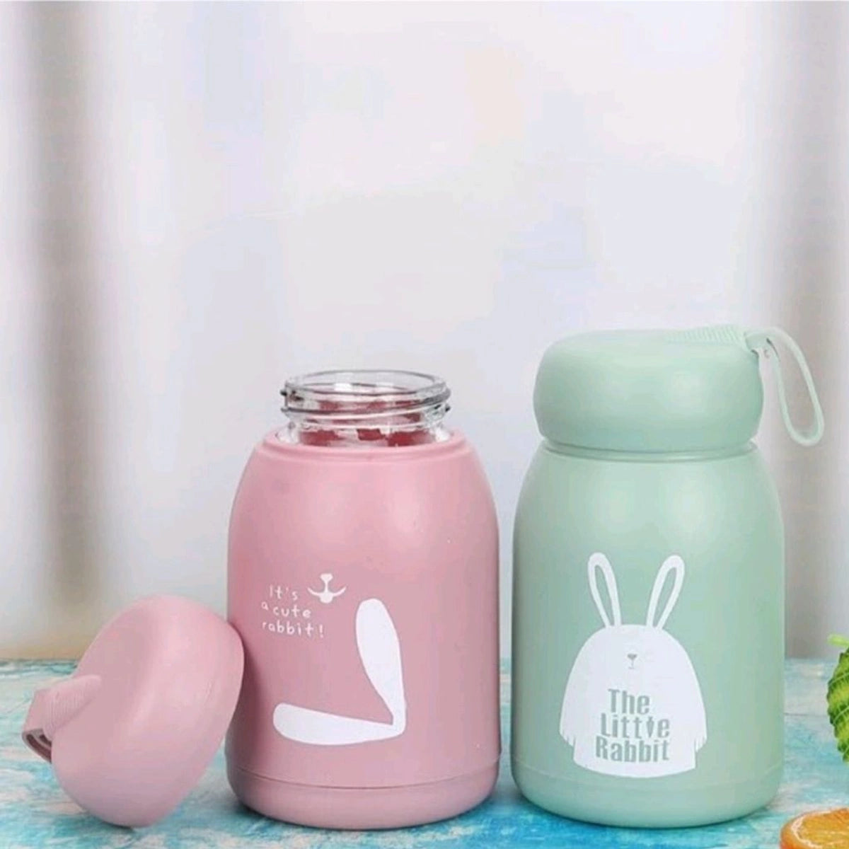 MHome Rabbit Themed Glass Bottles With Plastic Lamination 360ml-Various Colours