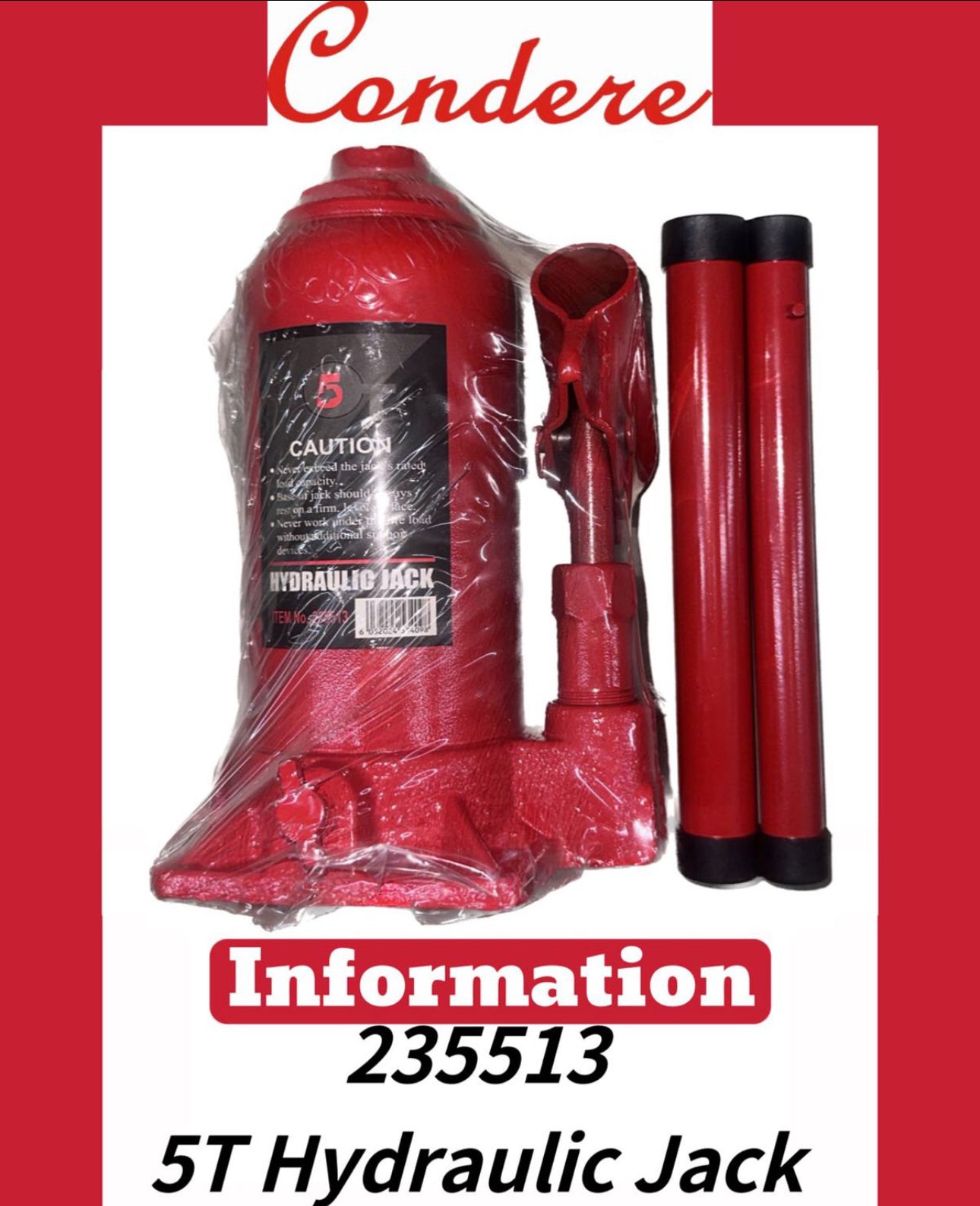Hydraulic Bottle Jack Condere Brand - Various Options