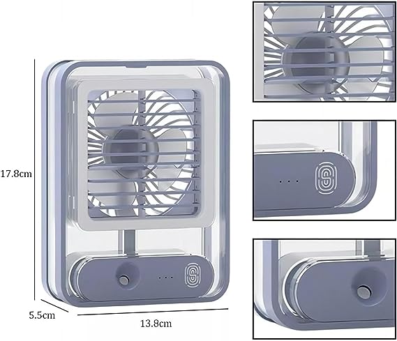 Portable Desk Fan with Night Light, 3 Speed with Spray