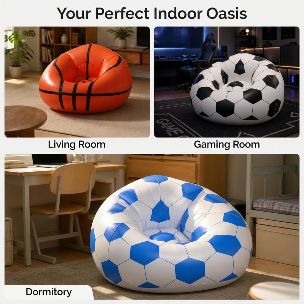 MHome Inflatable Sports Ball Sofa Chair, Soccer or Basketball Design