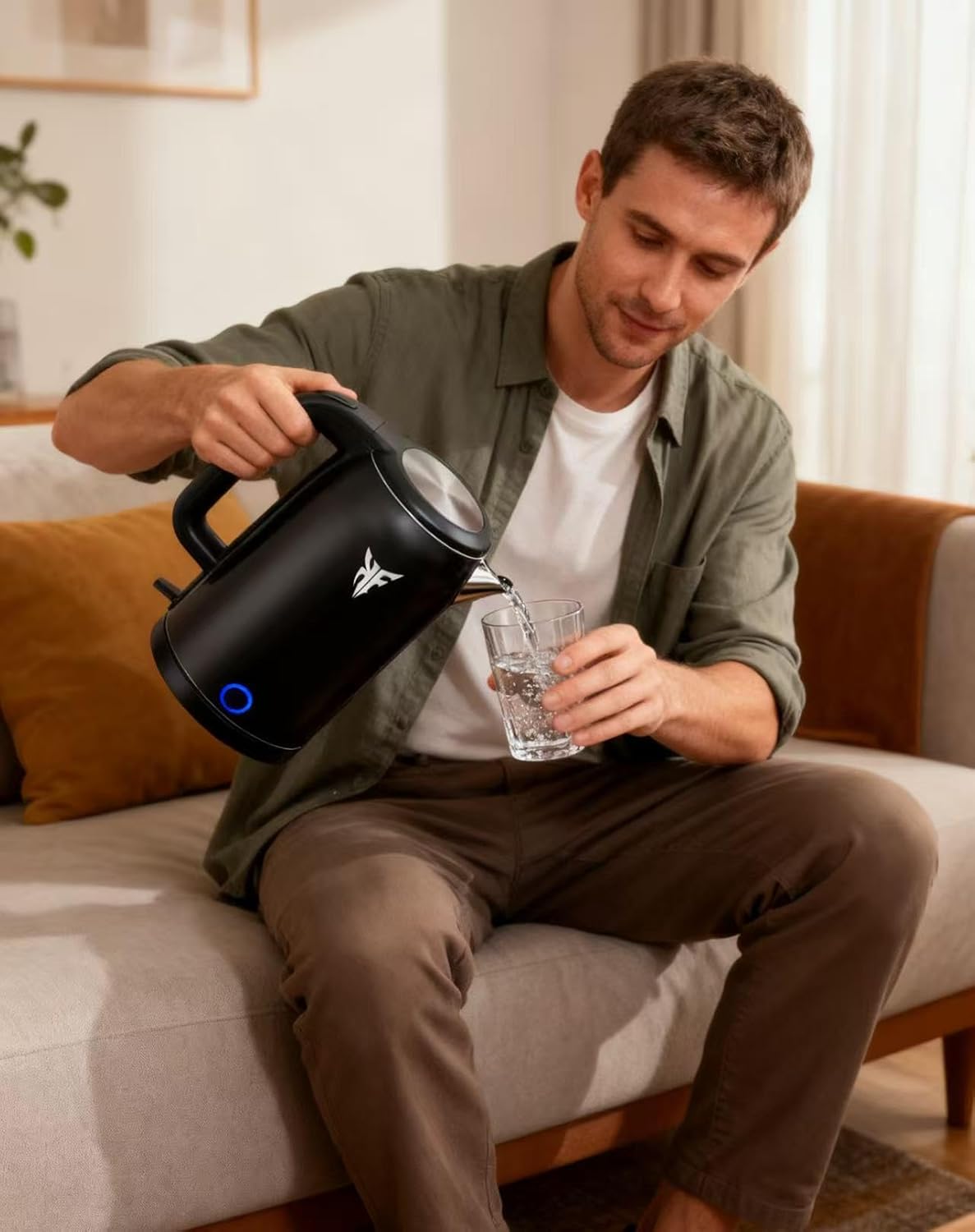 KF Electric Kettle 1.8L – 304 Stainless Steel, Matte Black, Touch Control, Fast Heating