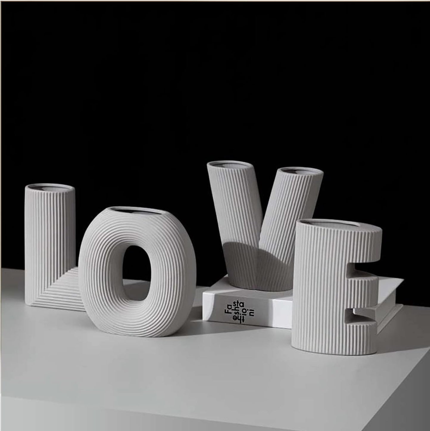 MHome Ceramic LOVE Vase Set of 4 – Modern Minimalist Decorative Flower Vases