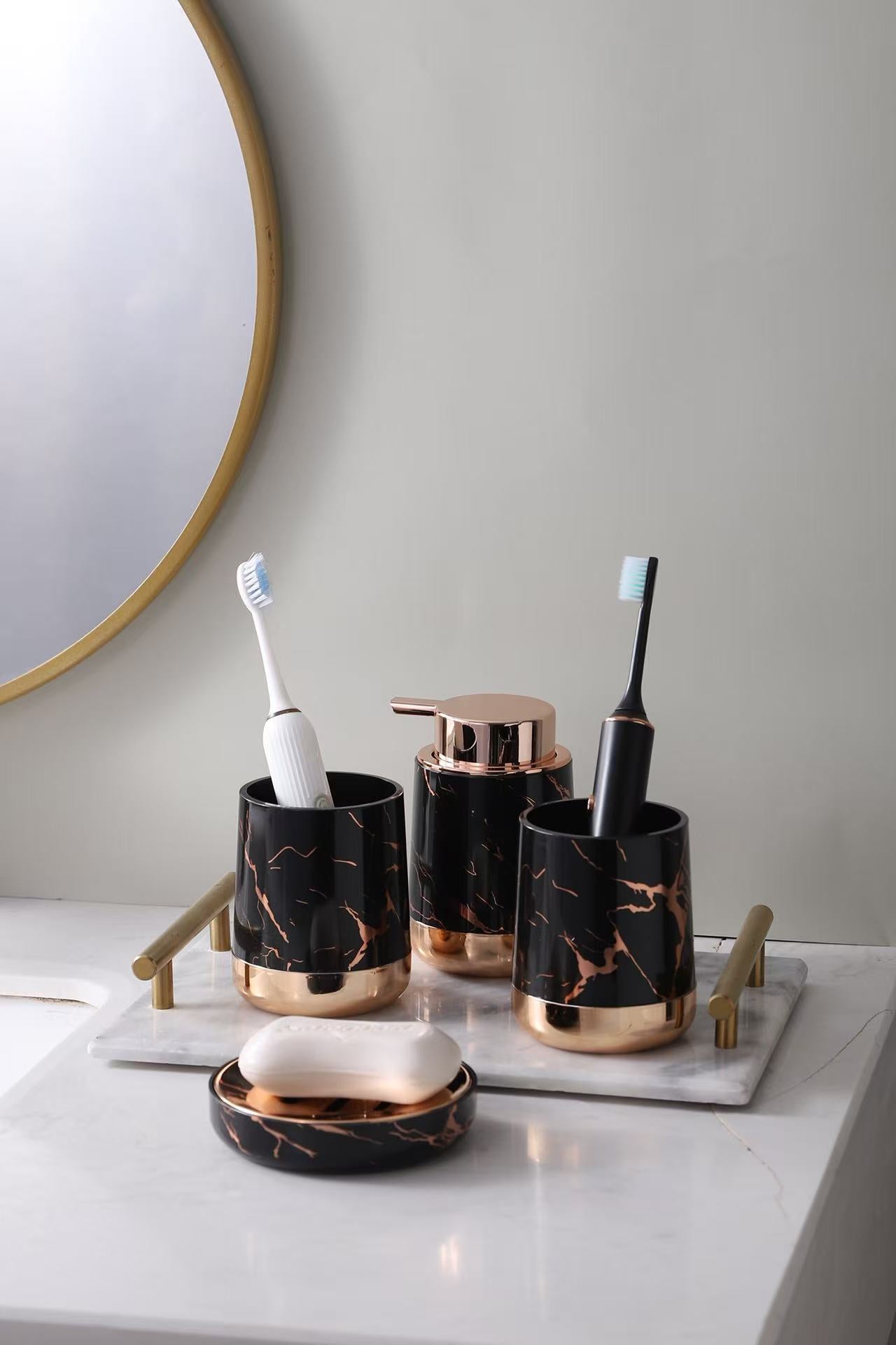 MHome 4-Piece Bathroom Accessory Set – Soap Dispenser, Soap Dish & Toothbrush Holders