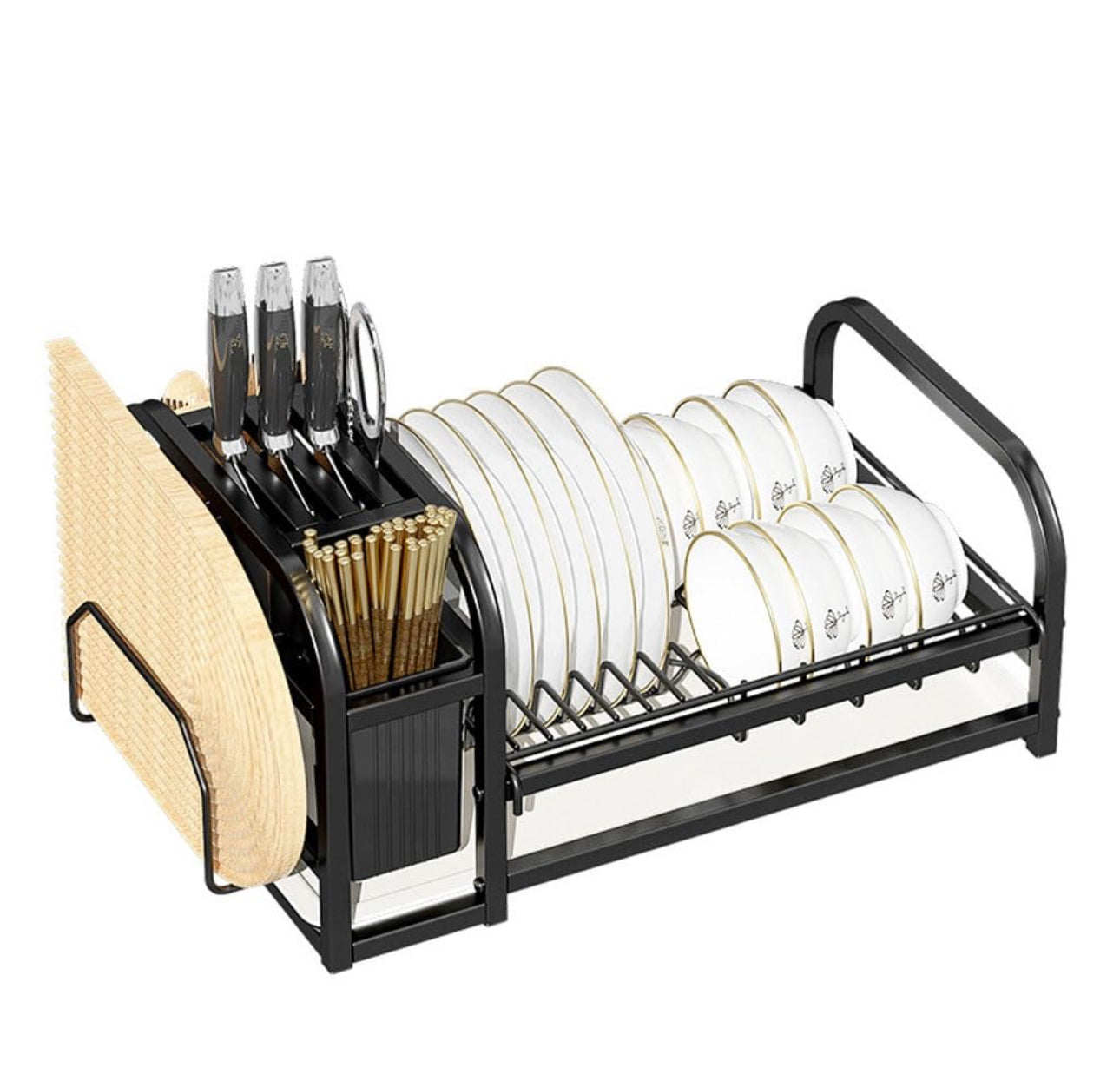 MHome Carbon Steel Kitchen Storage Rack – Multifunctional Dish & Cutting Board Organizer