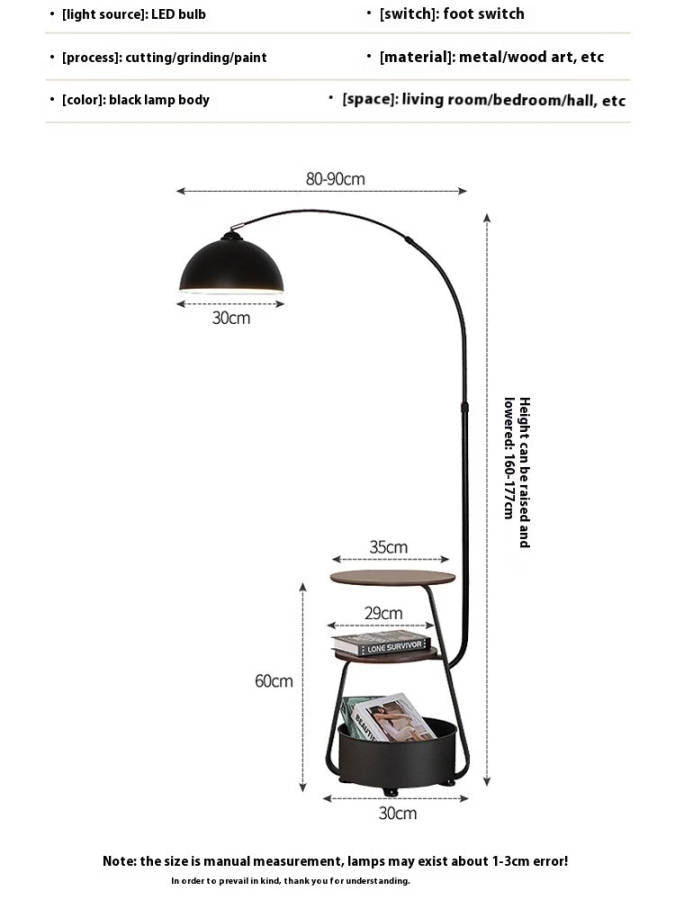 MHome  3-in-1 Arc Floor Lamp with Side Table & Storage Shelf