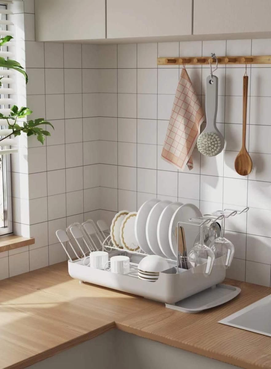 2-Tier Dish Rack with Pull-Out Drain Tray – Large Capacity Countertop Organizer