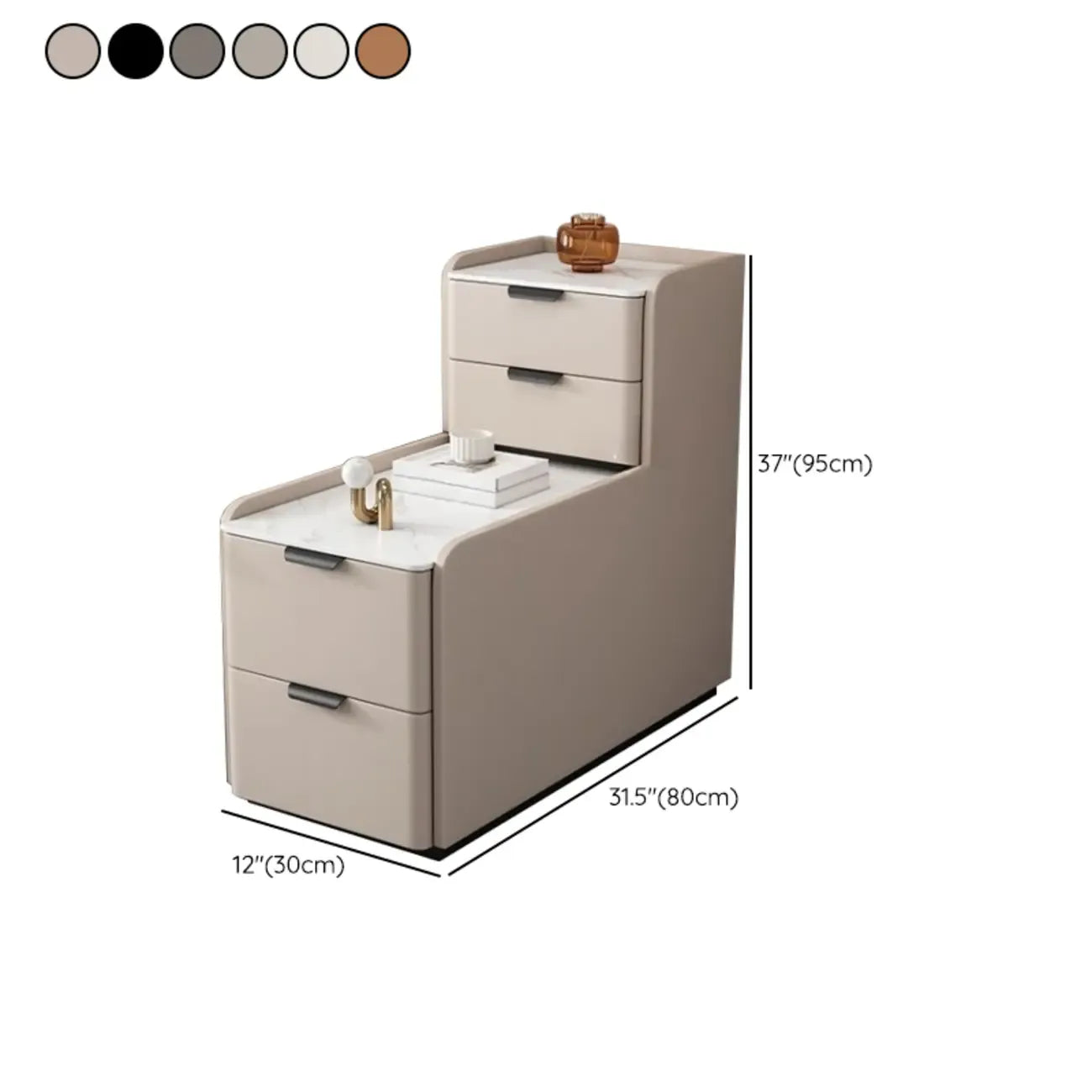 MFURN Modern Simple Style Rectangular White Sintered Stone Side Table with Block Base and 4 Drawers