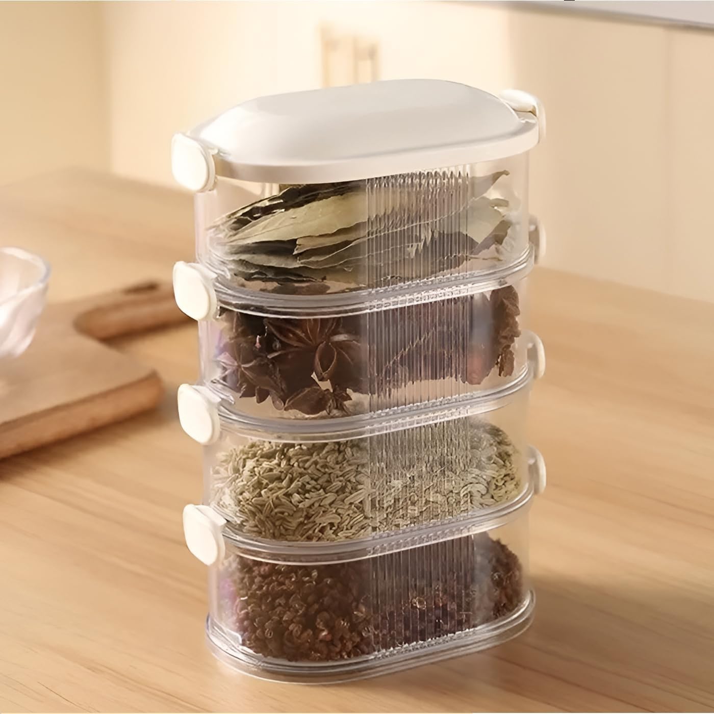 MHome 4-Layer Airtight Condiment Storage Containers – Leak-Proof Spice & Snack Jars