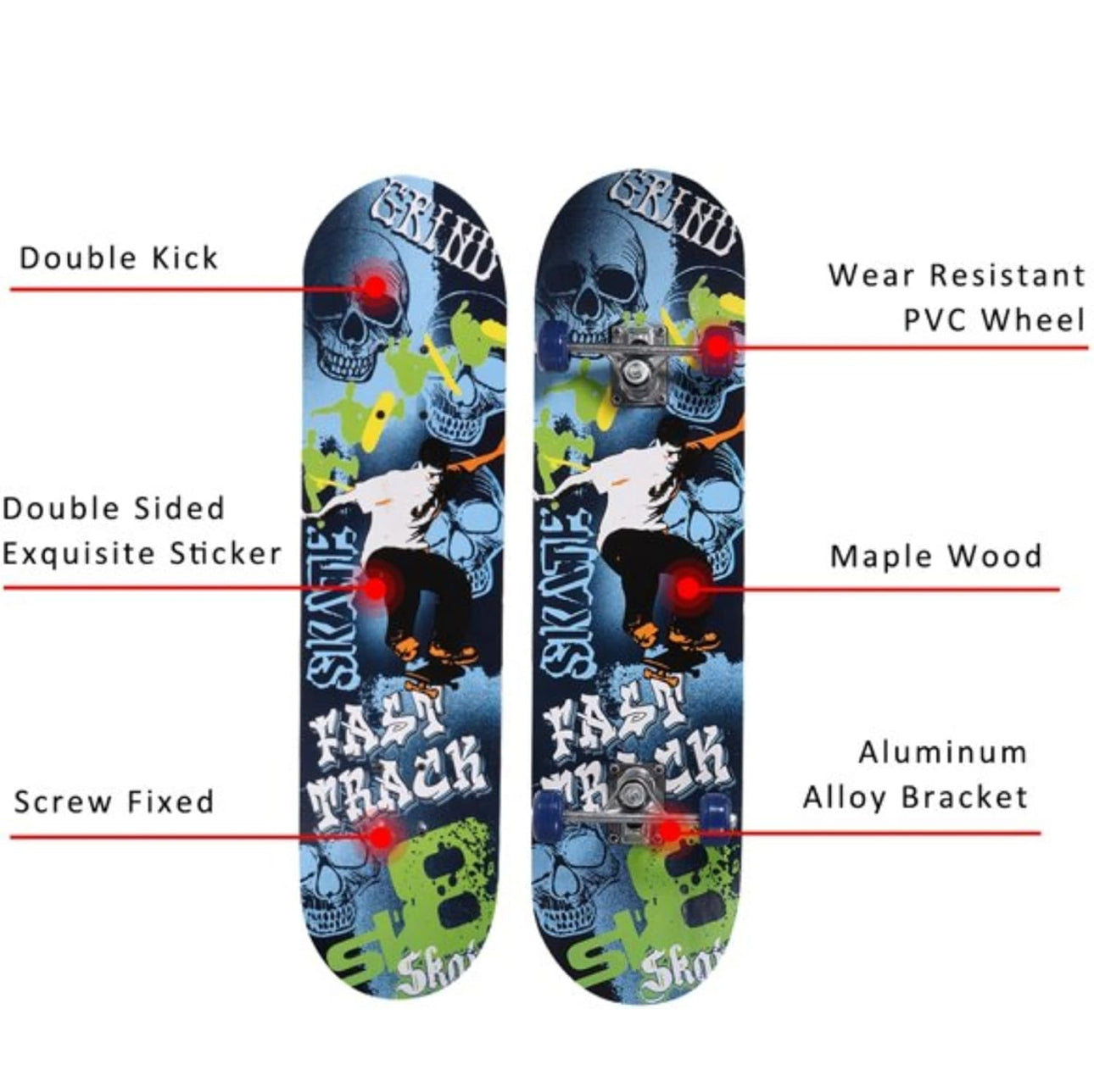 Kids Fast Track Portable Skateboard, Wheels Skate Boards,for Kids (4-8 Years)