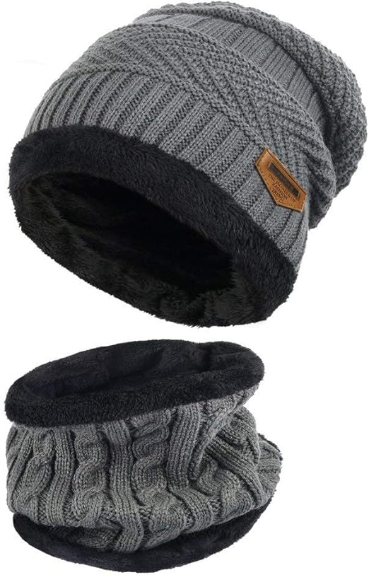 Winter Beanie Hat & Scarf Set – Thick Fleece Lined Knit Cap & Neck Warmer for Cold Weather, Unisex Fit