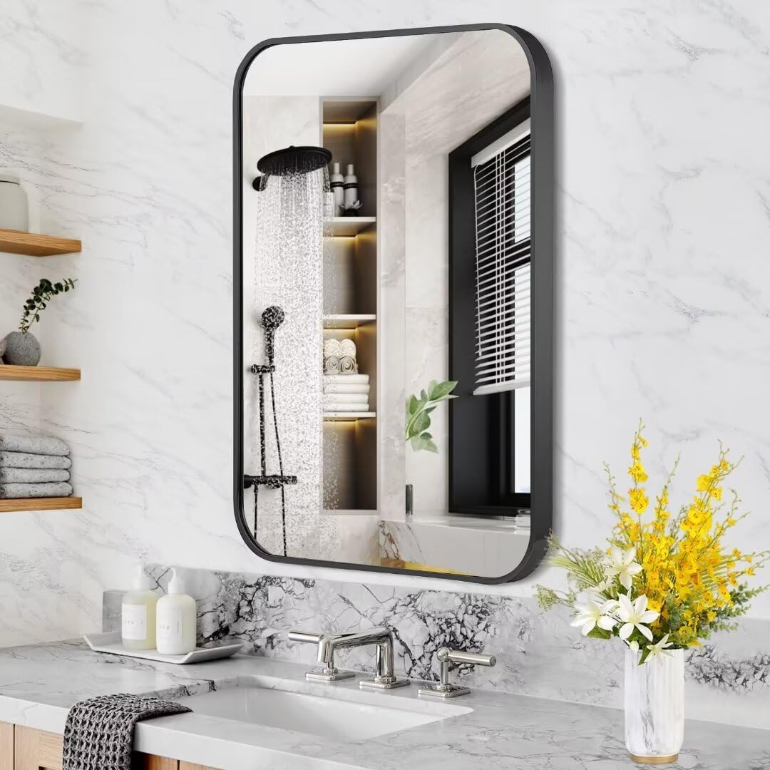 MHome Luxury Wall Mount Mirror 70x50cm – Rectangular Black Metal Frame