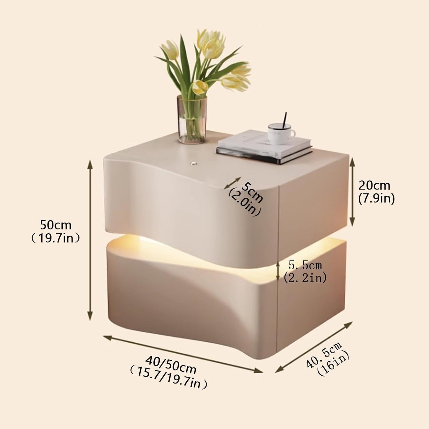 MFurn LED Light 2-Drawer Bedside Table – Modern Wooden Nightstand with Storage