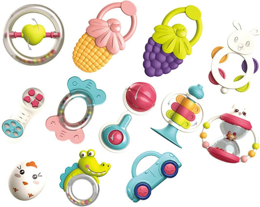 Baby Rattles & Teether Toys Set – 12 PCS Sensory Toys for Newborns (0–12 Months)