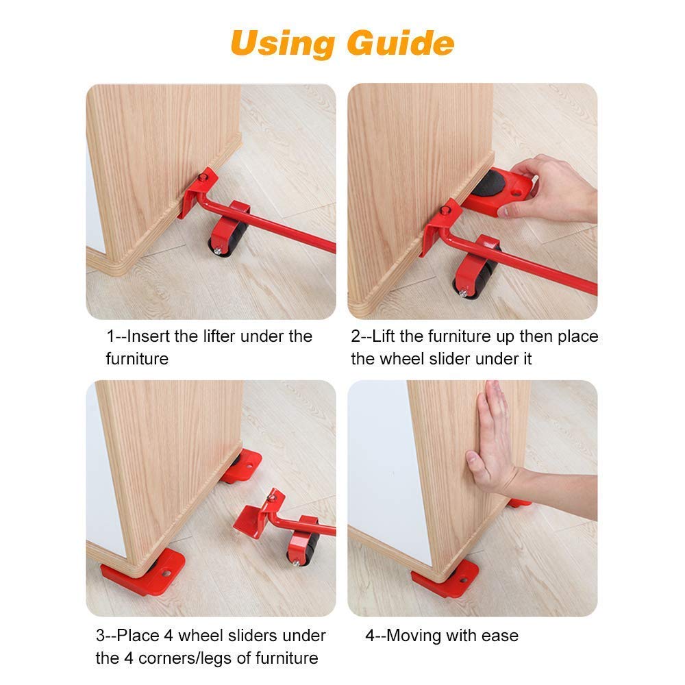 MHome Furniture Lifter & Mover Tool Set – Heavy Duty with 4 Sliders & 360° Rotatable Pads