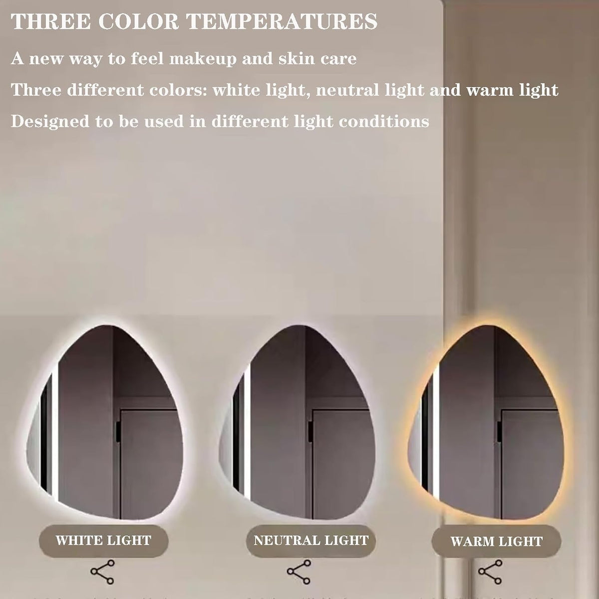 MHome Teardrop LED Wall Mirror with 3-Colour Adjustable Lighting