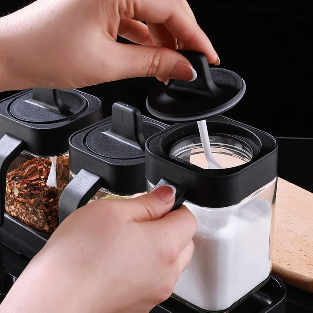 MHome 3-Piece Heat-Resistant Glass Spice Jar Set with Storage Box