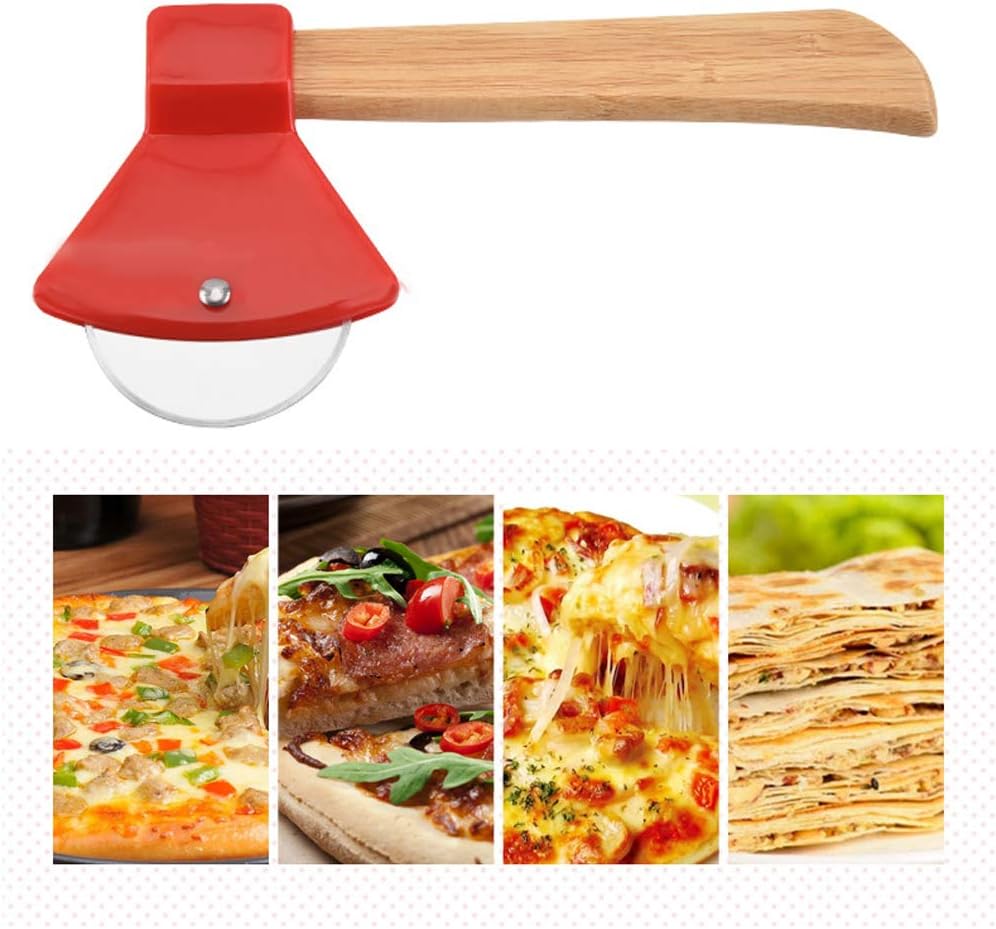 MHome 360° Roller Axe Pizza Cutter – Stainless Steel Blade with Bamboo Handle