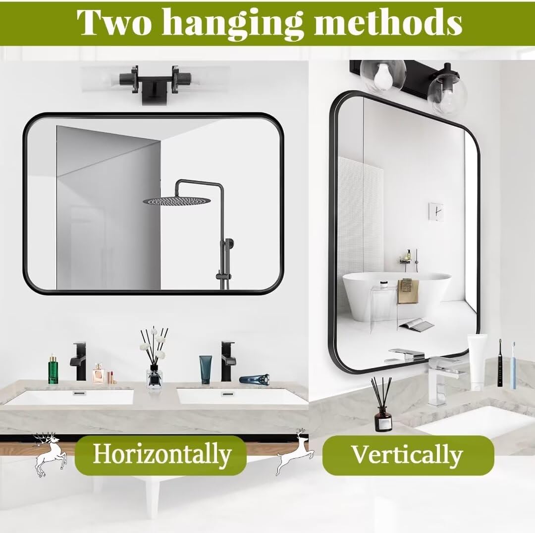 MHome Luxury Wall Mount Mirror 70x50cm – Rectangular Black Metal Frame