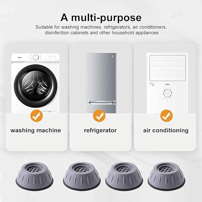 Anti-Vibration Pads for Washer & Dryer – Noise-Reducing, Anti-Slip Rubber Feet Pads (4pcs, Grey)