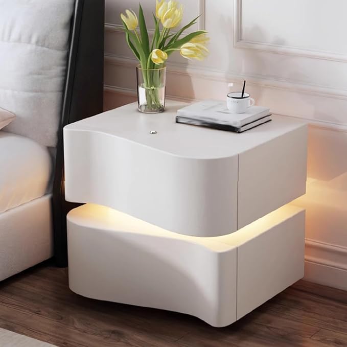 MFurn LED Light 2-Drawer Bedside Table – Modern Wooden Nightstand with Storage