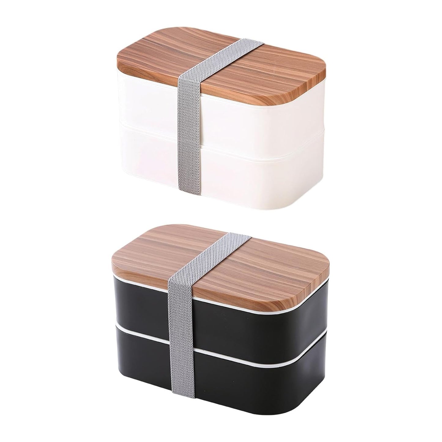 MHome Wood Grain Double-Layer Bento Lunch Box – Microwave-Safe, Lightweight, Leakproof