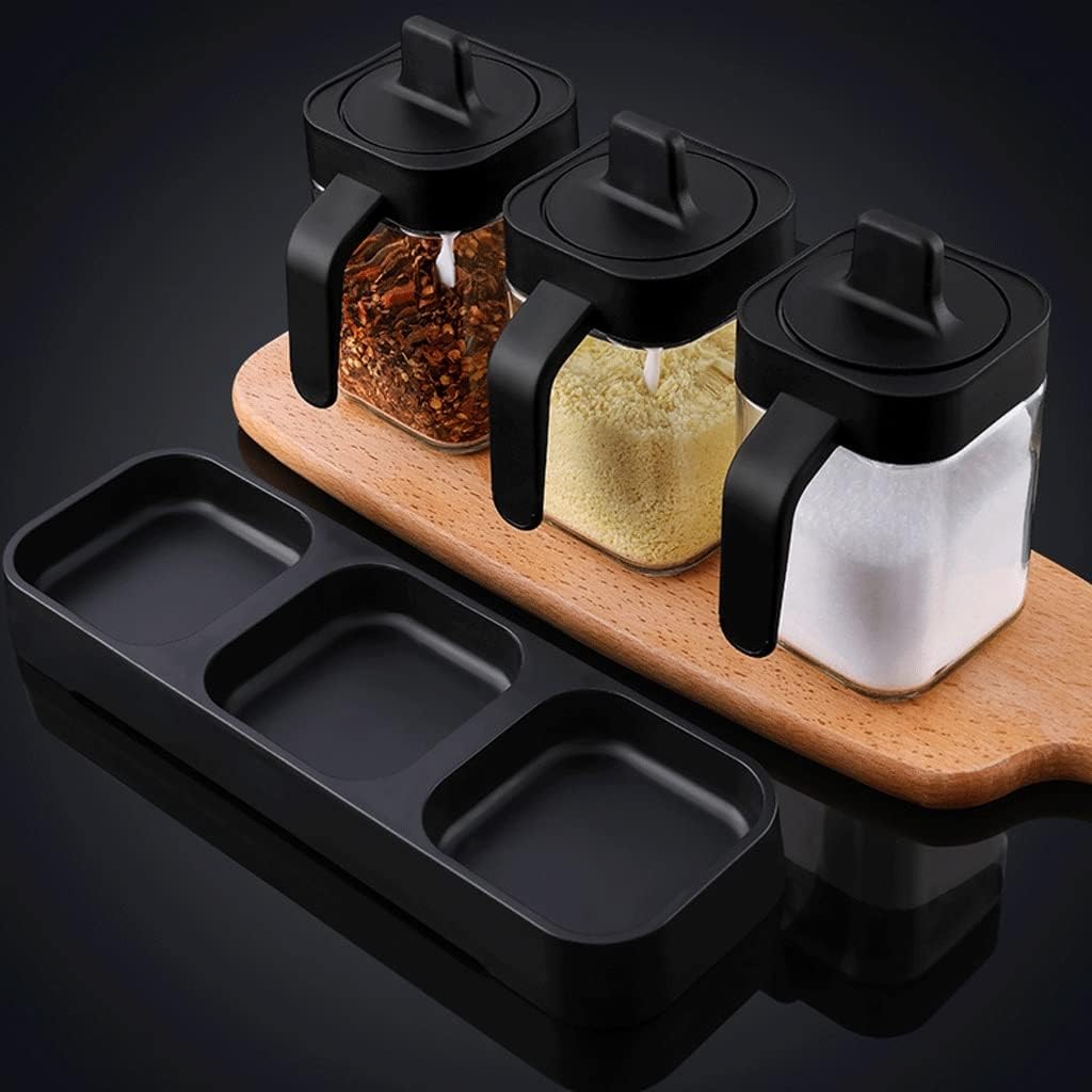 MHome 3-Piece Heat-Resistant Glass Spice Jar Set with Storage Box