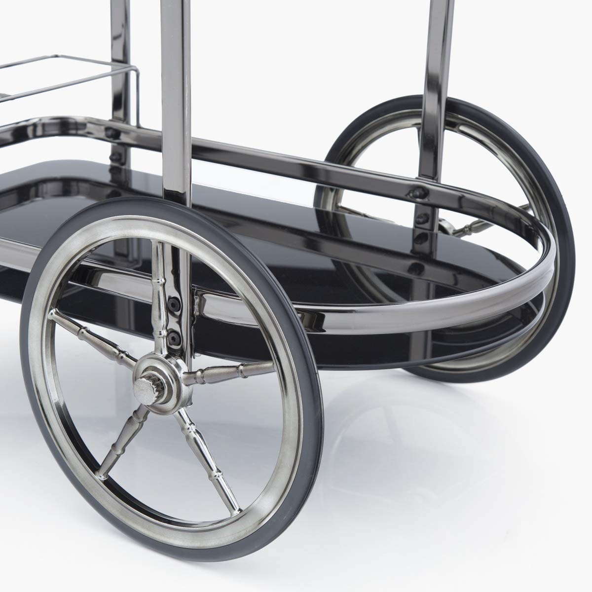 MHome Metal Notica Serving Trolley – Silver Chrome & Dark Glass Bar Cart