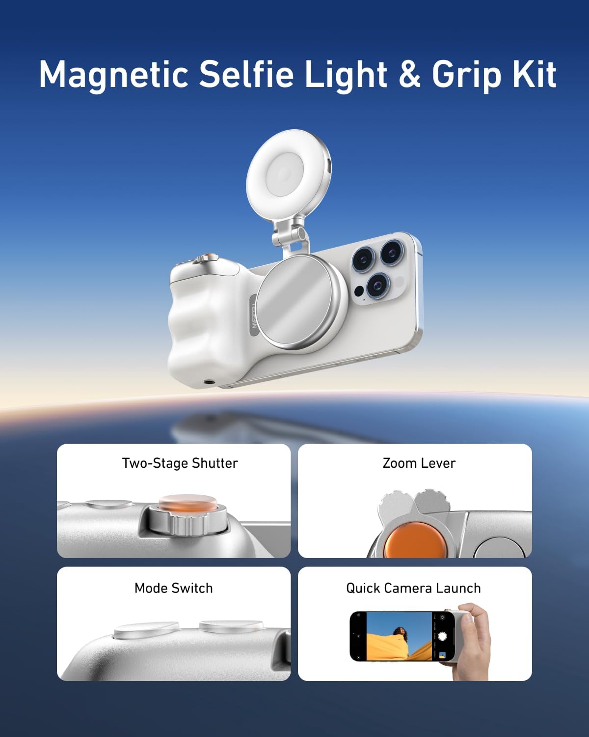 TELESIN Fun Shot Magnetic Camera Grip + Magnetic Selfie Light Combo