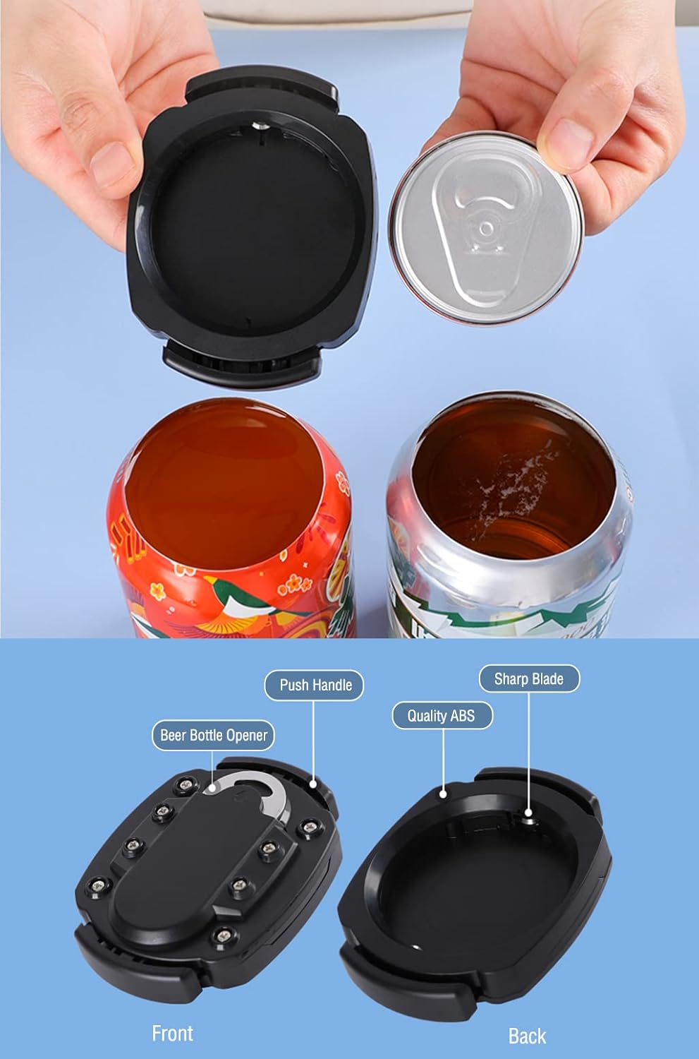 MHome Topless Multifunctional Can Opener – Safe, Manual 2-in-1 Bar Tool