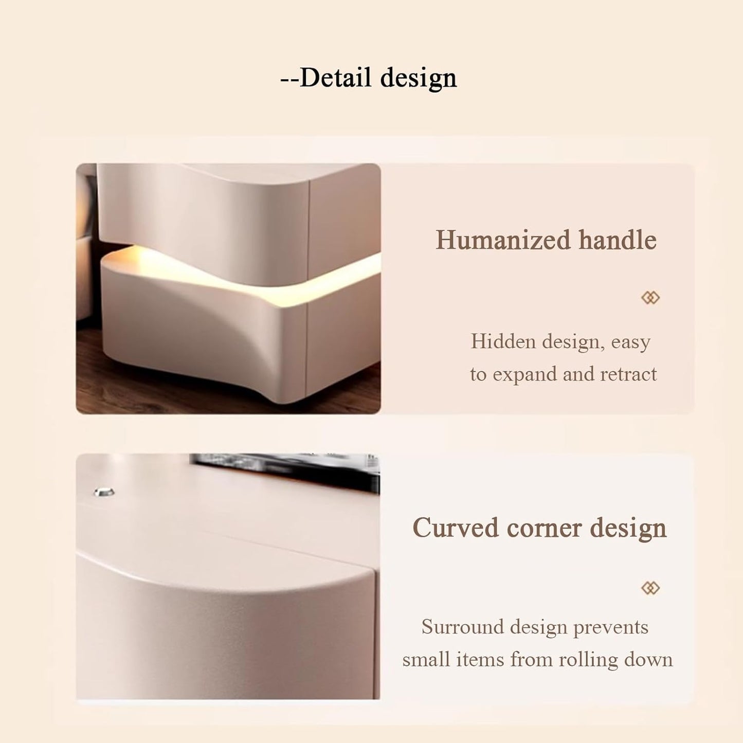 MFurn LED Light 2-Drawer Bedside Table – Modern Wooden Nightstand with Storage