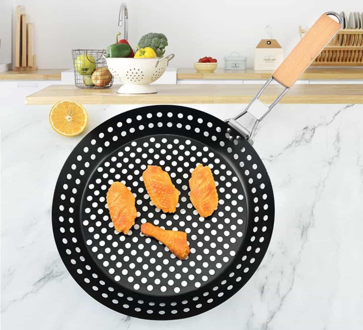 MHome BBQ Folding Grill Pan with Holes – 30cm Nonstick Grill Skillet