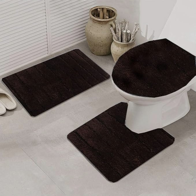MHome 3-Piece Bathroom Rug Set | Ultra Soft Non-Slip Bath Mats with Toilet Mat & Lid Cover