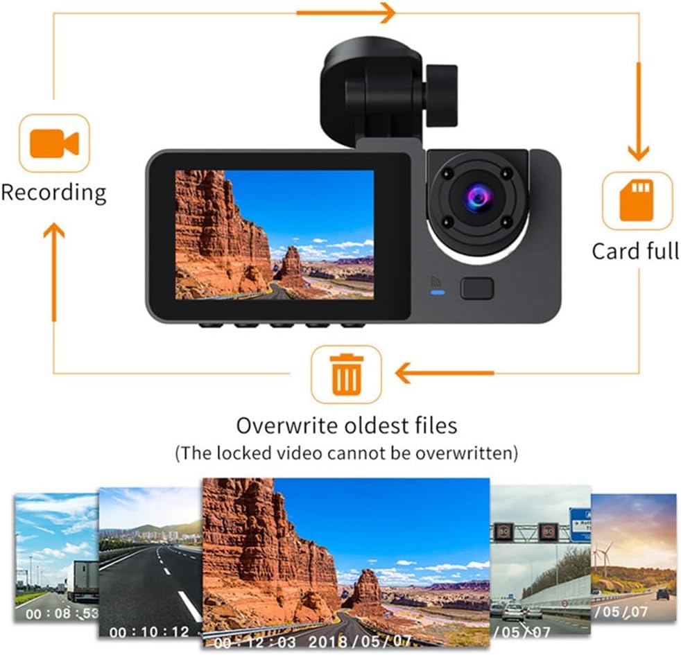 1080P 3-Lens Car Dash Camera – Front, Rear & Inside DVR with Night Vision, G-Sensor & 24H Parking Record