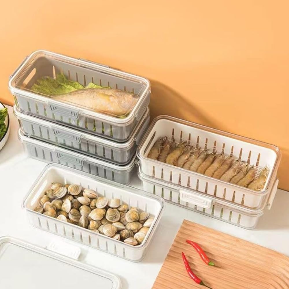 MHome Food Storage Container with Drain Basket – Refrigerator Produce Saver