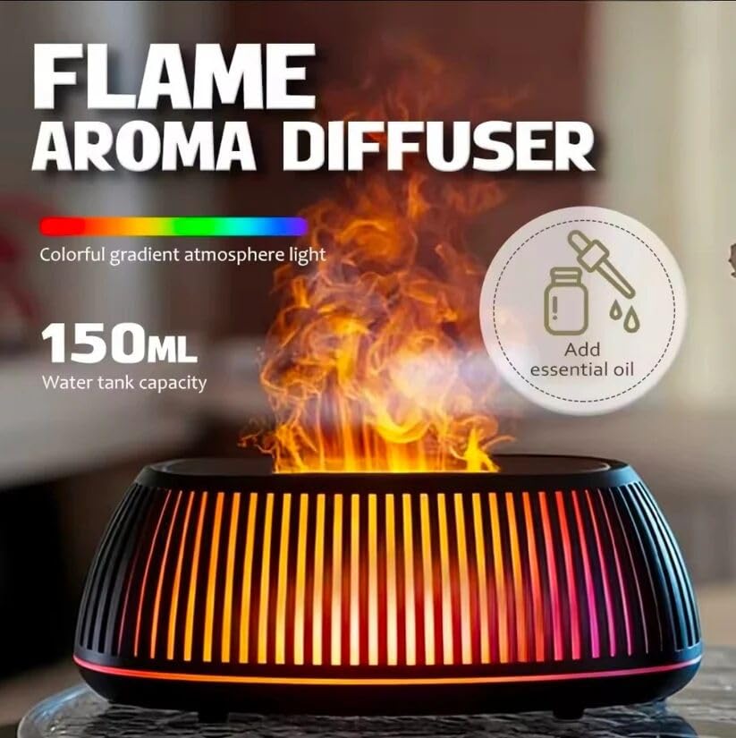MHome Flame Effect Essential Oil Diffuser with 7-Color LED Lights