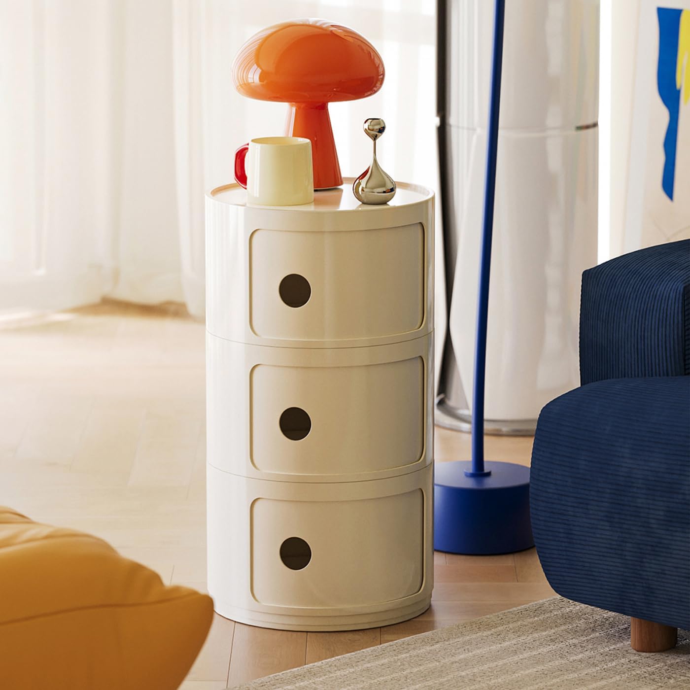 MHome 3 Tier Rounded Cabinet – Detachable Round Nightstand & Lightweight End Table with Storage
