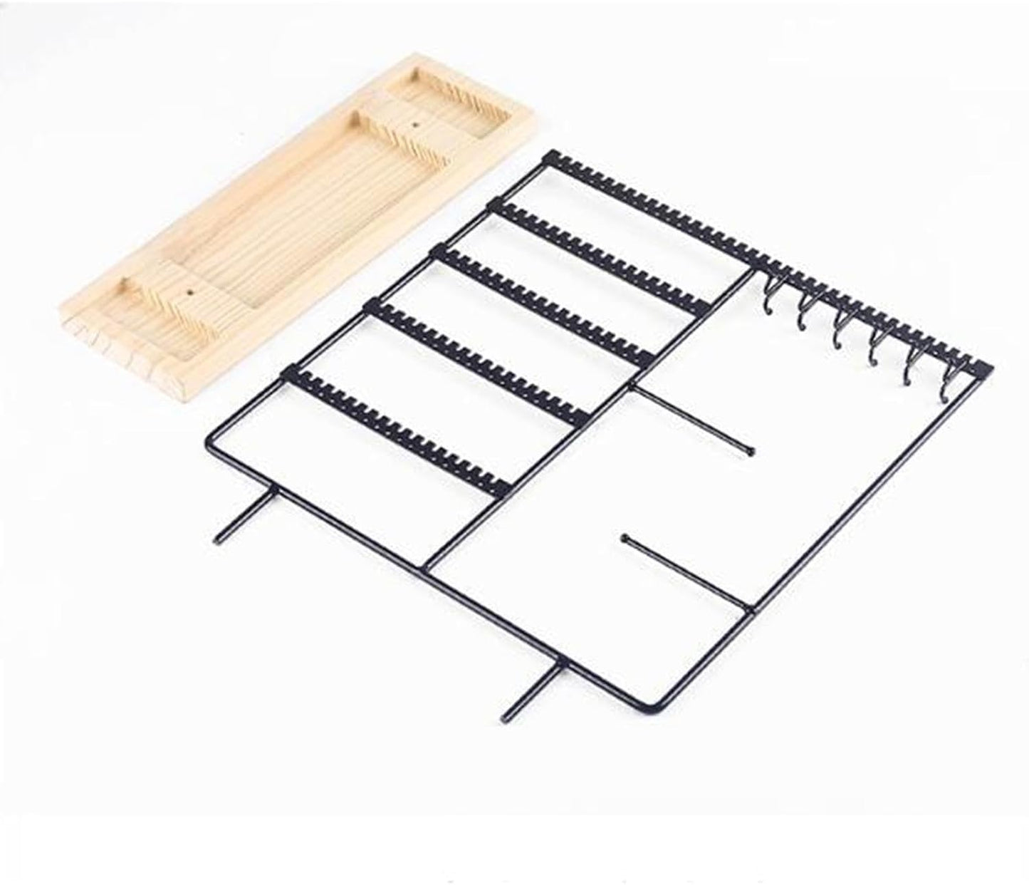 Jewelry Organizer – 5 Tier Earring Holder with 90 Holes & 2 Metal Bars | Wooden Base Display Stand