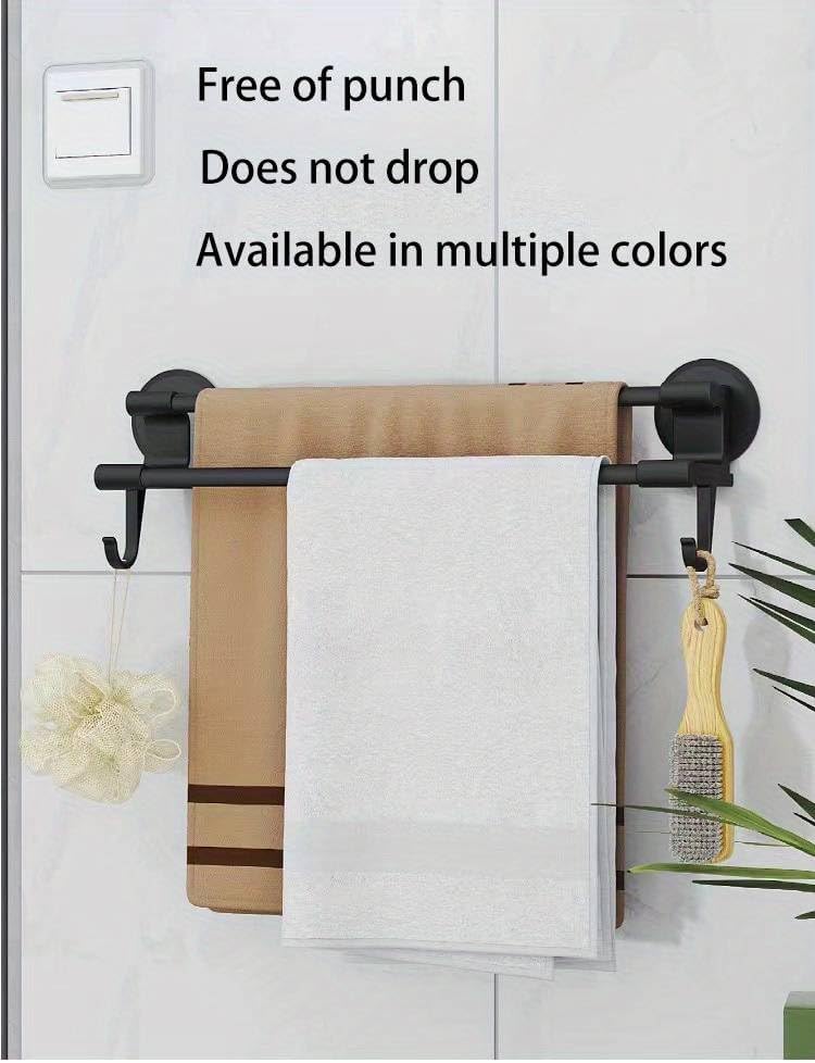 MHome 50cm Bathroom Towel Rack – Nail-Free Double Pole Storage Rack with Hooks & Slipper Bracket