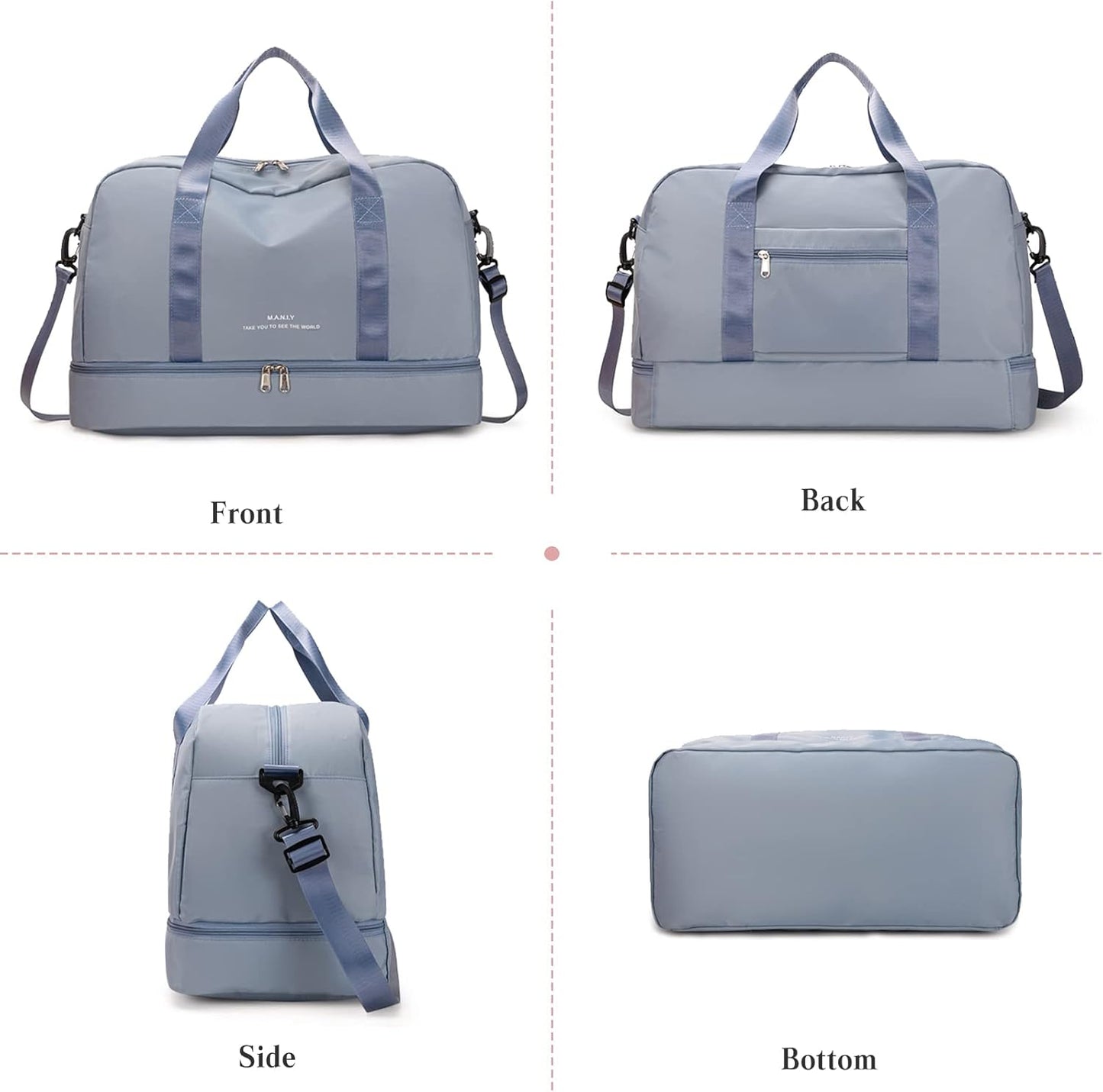 Nylon Sports Duffel Bag Waterproof Gym Travel Bag with Shoe Compartment