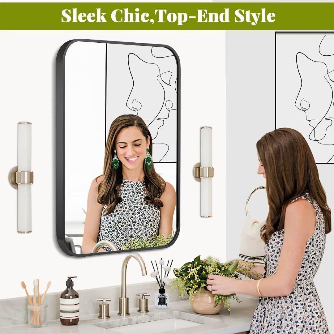 MHome Luxury Wall Mount Mirror 70x50cm – Rectangular Black Metal Frame