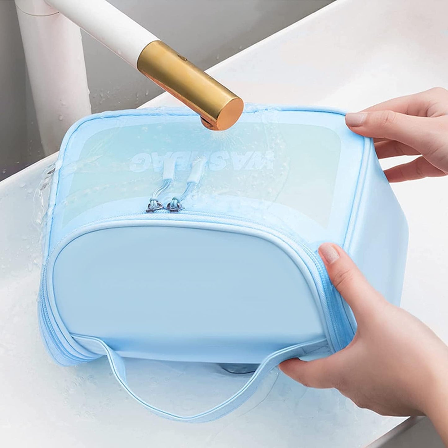 Waterproof PVC Hanging Toiletry Organizer Bag – Travel Cosmetic & Shower Kit with Hook and Handle