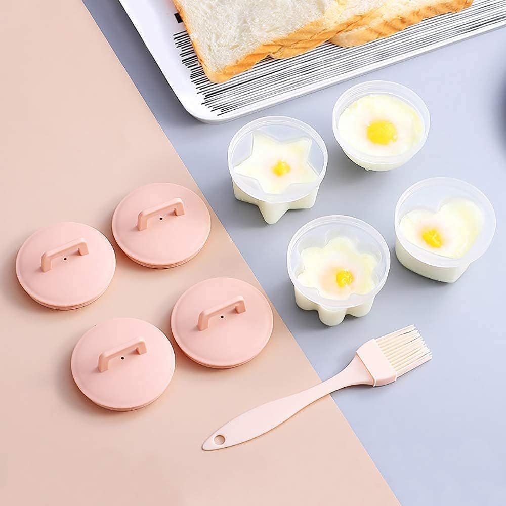 Egg Poacher Cups – 4 Pcs Reusable Egg Molds with Lid & Oil Brush