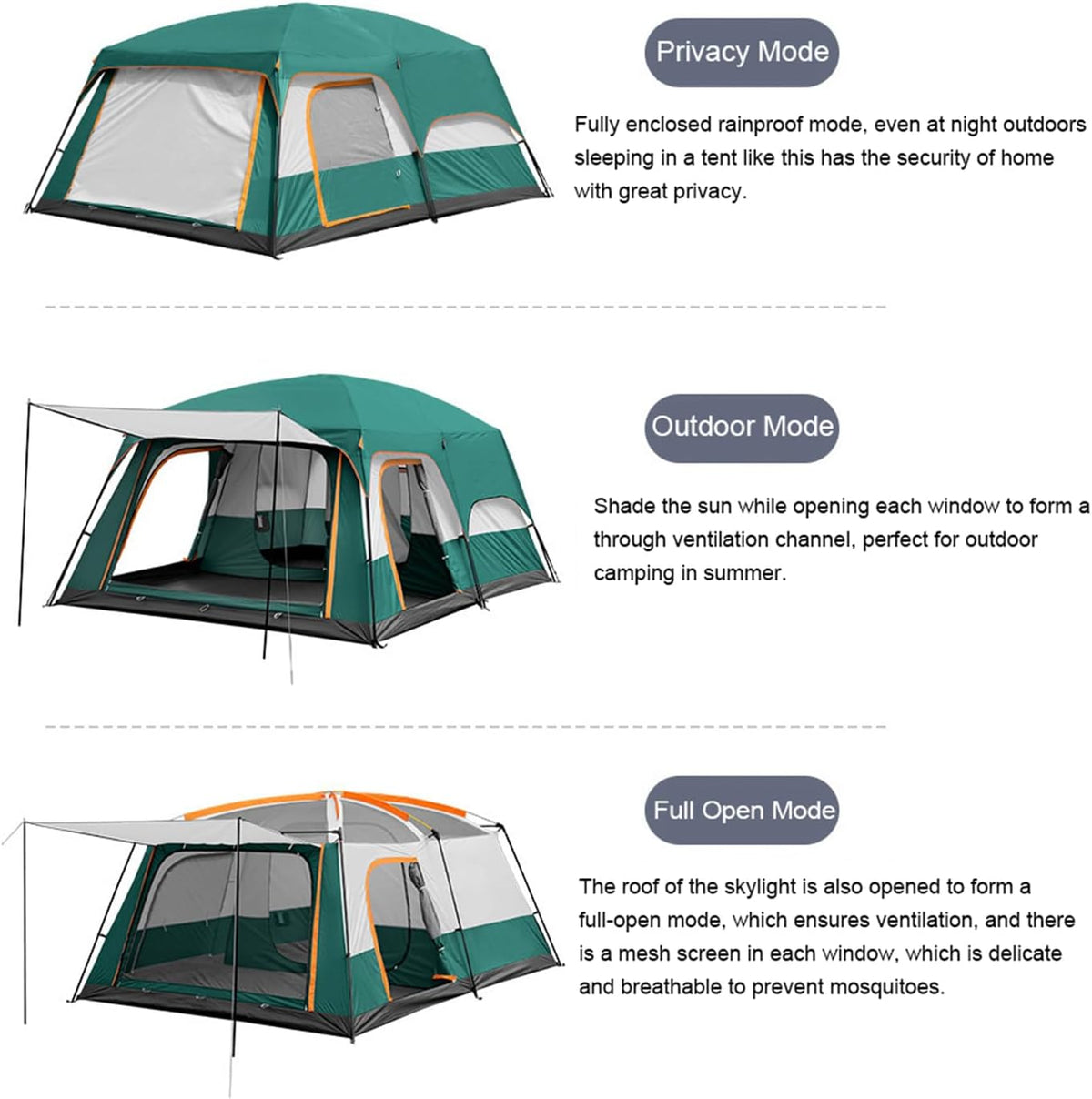 MHome 2-Room 4-6 Person Tunnel Camping Tent with Awning & Built-in Floor