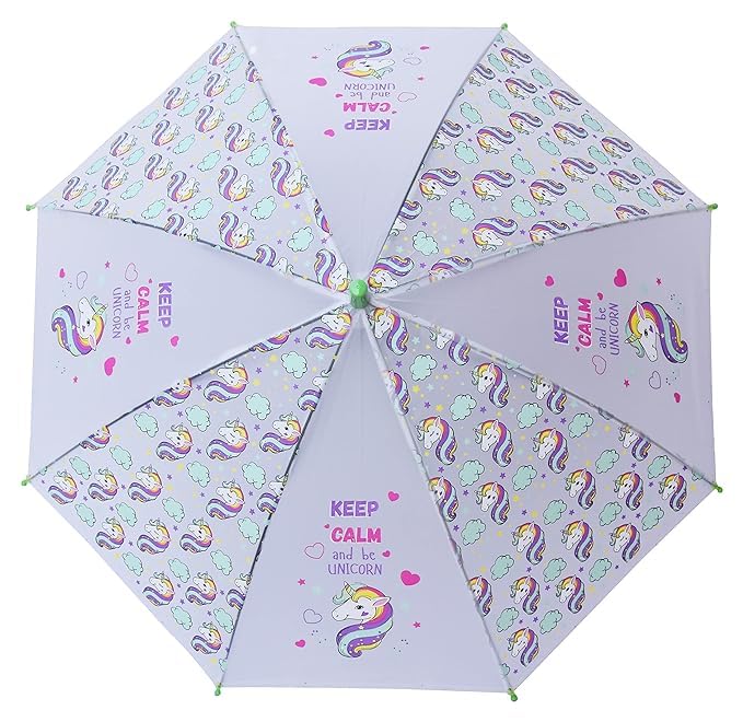 Kids Unicorn Printed Dome Umbrella With Whistle - Various Colors