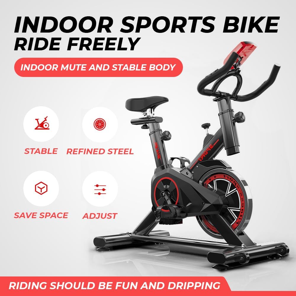 Pro-Sportz Indoor Flywheel Spin Bike, Adjustable Home Gym Exercise Bike with Anti-Slip Pedals