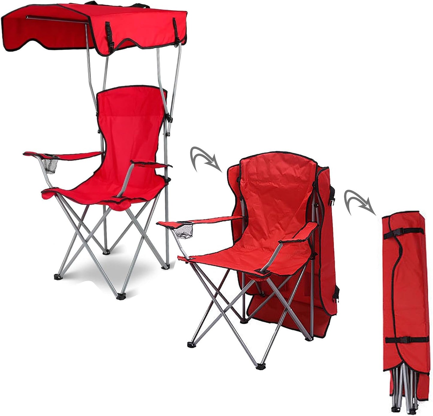 Tent Folding Chair With Sun Canopy – Portable Shade Camping Chair for Outdoor, Beach & Sports - Red Only